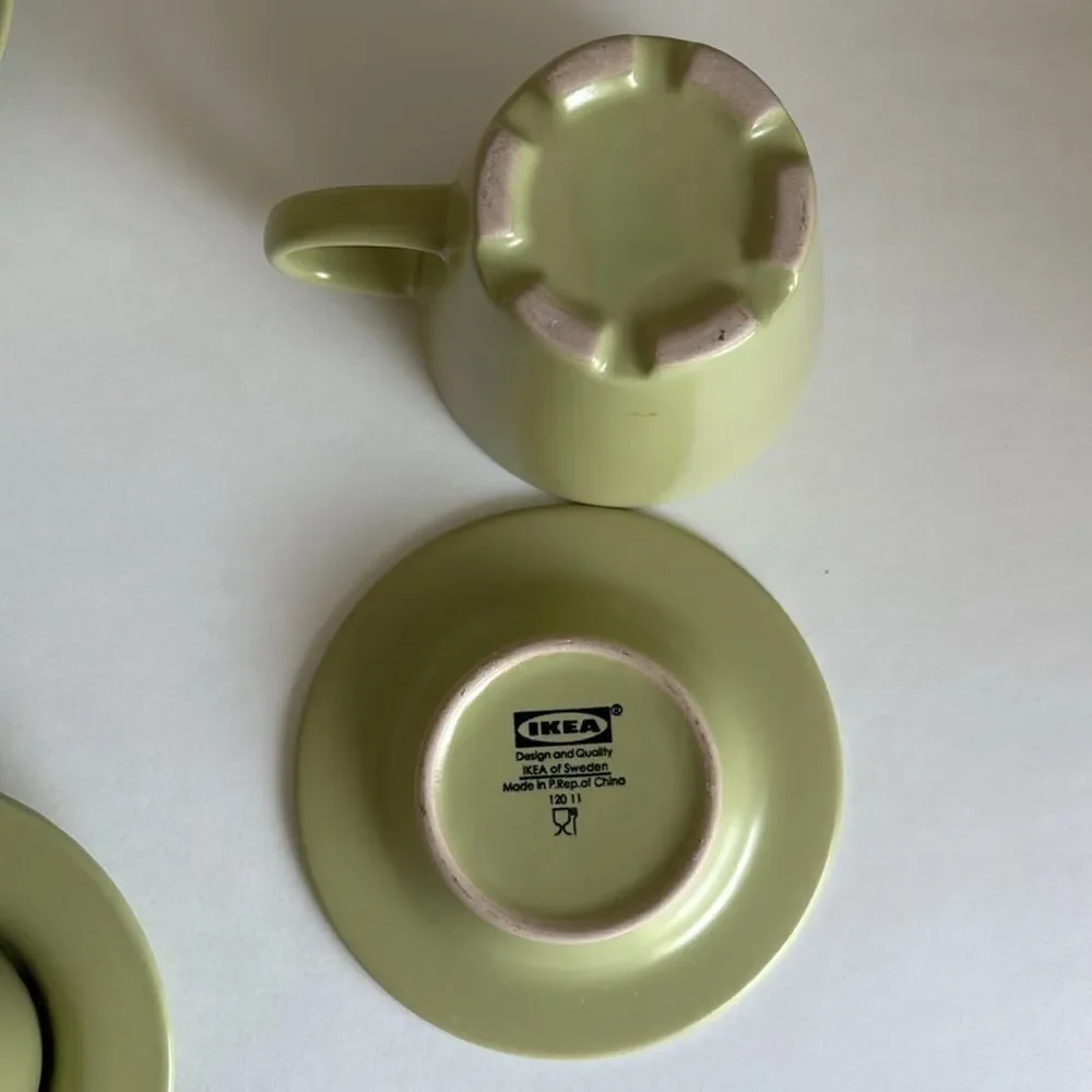 IKEA Set of 4 Dinera Green Matte Stoneware Cups and Saucers